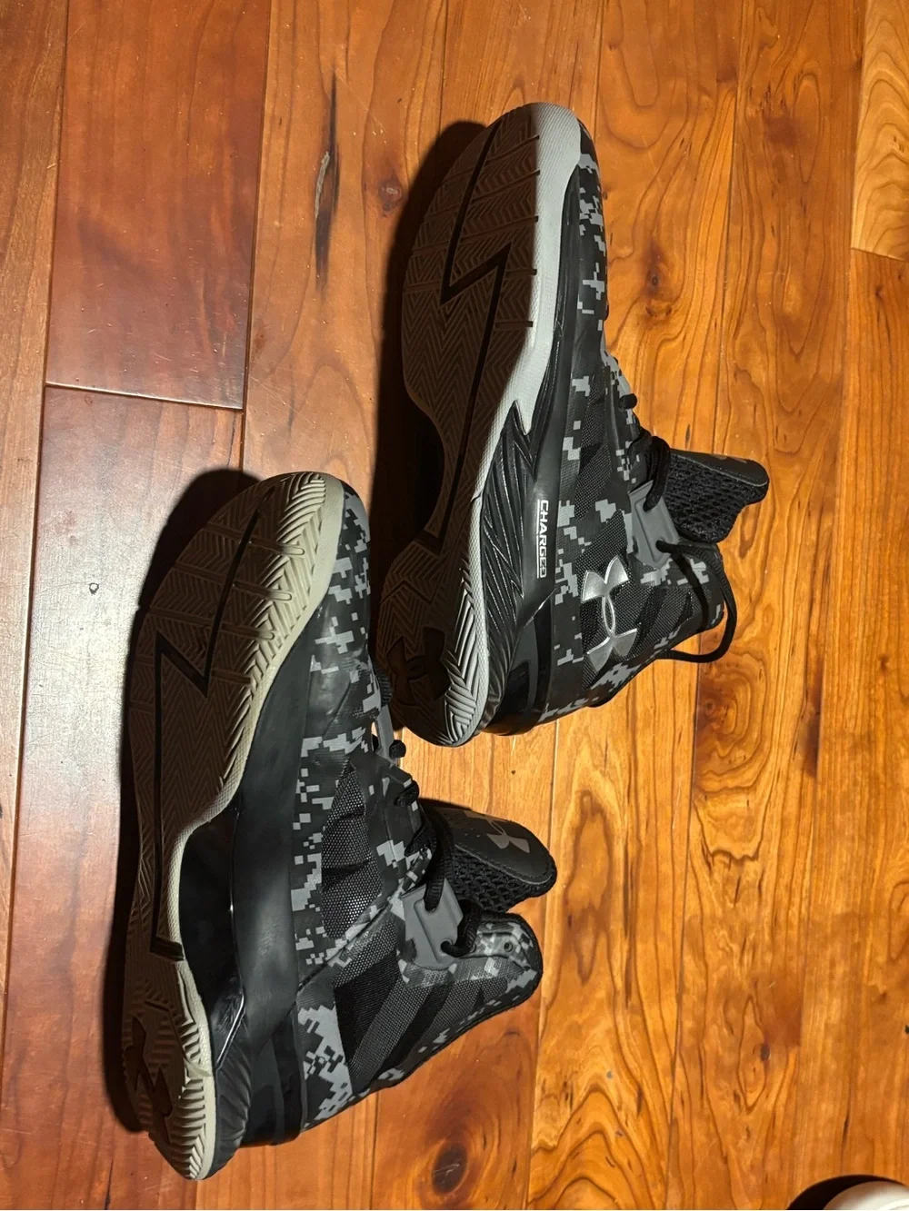 Under Armour Black and Gray Digital Camo High-Top Basketball Shoes